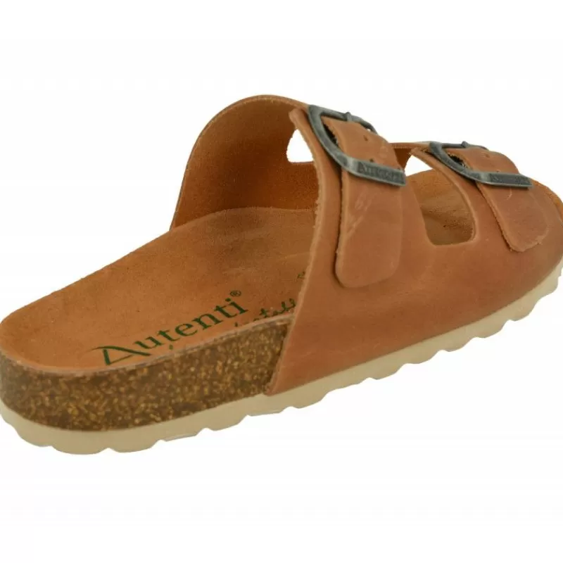 AUTENTI Sandalias-Zueco Doble Tira Hebilla Con Planta De Descanso Anatomica Y Piso Microporoso Cuero